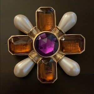 Avon Purple and Gold Brooch with Pearl Accents 80s vintage